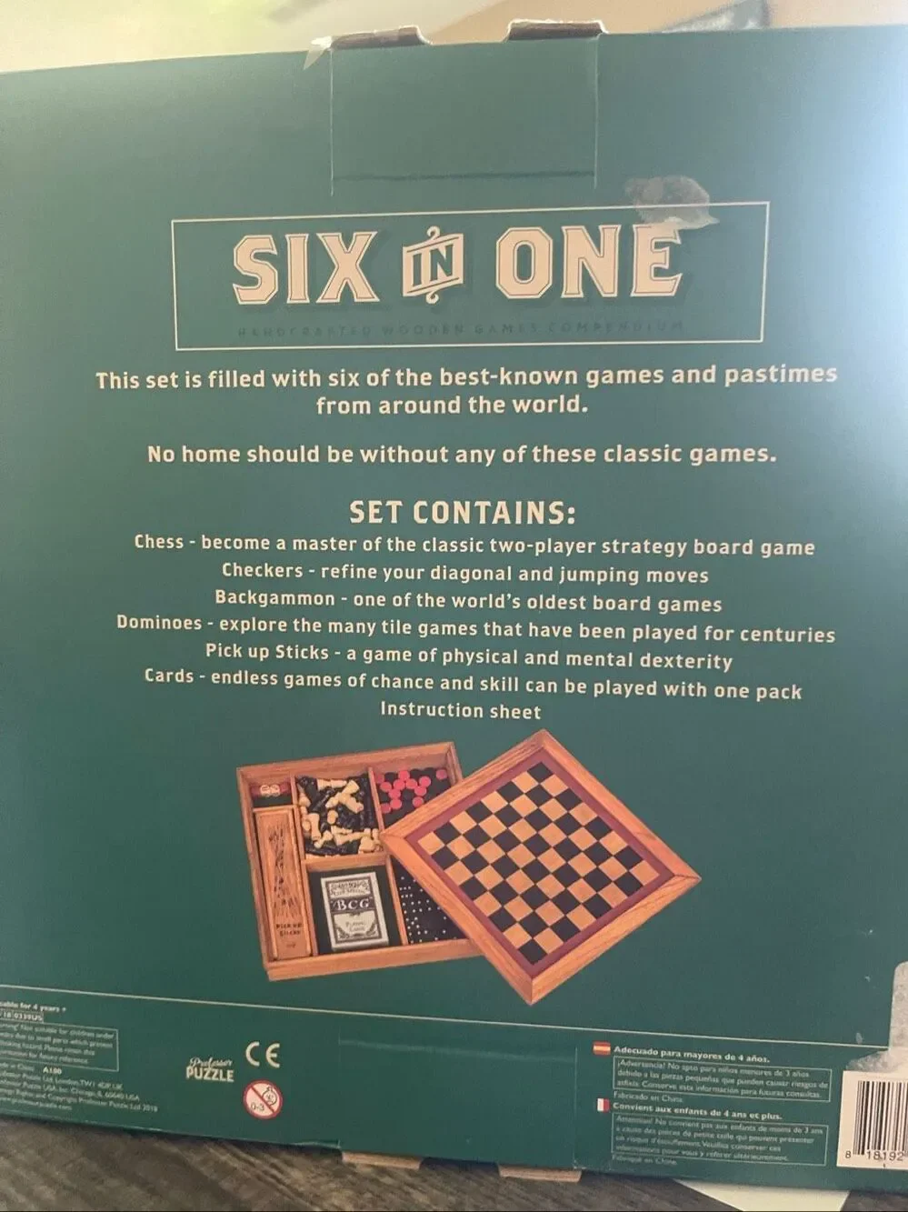 New Professor Puzzle Six in One Wooden Games Compendium Family Board Game Set
